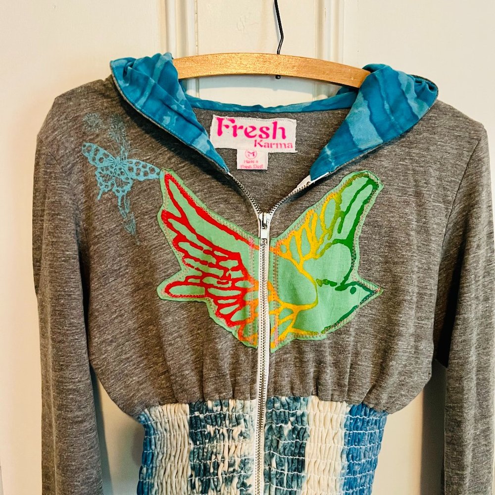 Fresh Karma Designer Hippy Chick Hoodie - Upcycle Style with Appliqué Patches